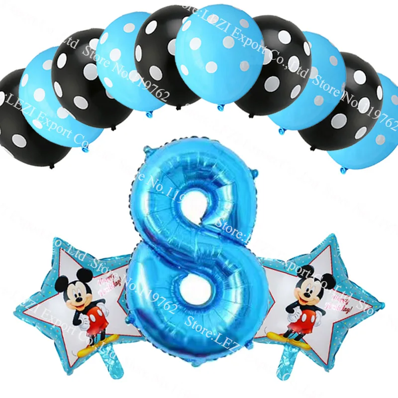 Мальчик 4 5 6 7 8 9 лет фольгированный шар Микки синий номер тематическая вечеринка на день рождения Декор шар точка латексные шары baby Shower 13 шт - Цвет: set 8 D