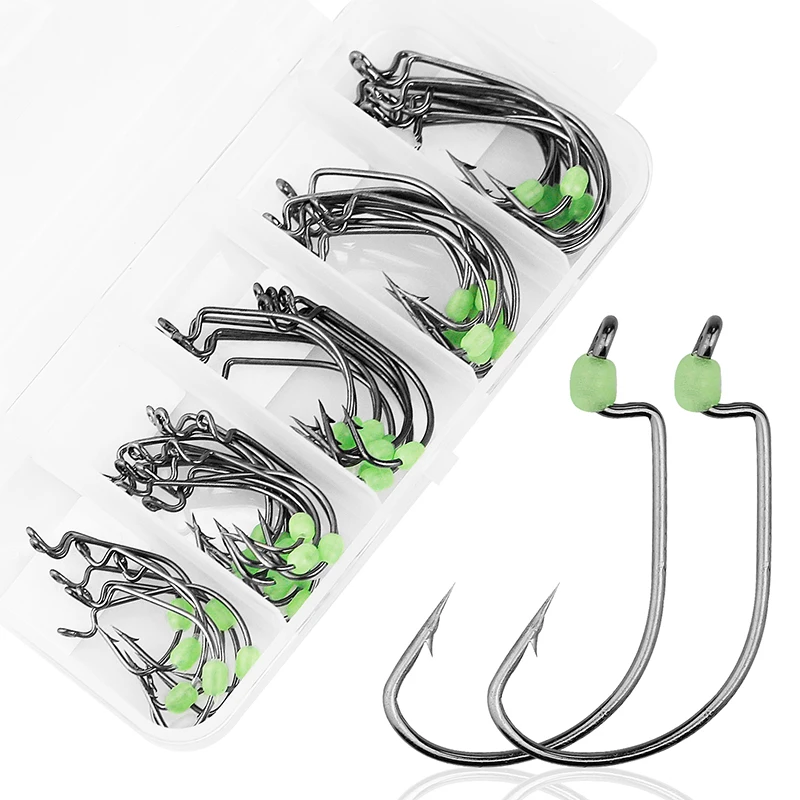 

Erchang 50PCS Fishing box mustad offset hook carp snap fishing big hooks luminous bead tackles accessories hamecon peche crochet