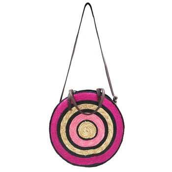 

Round Women Handbag Handmade Multicolor Wheat Straw Bag Bohemian Summer Beach Bag Woven Female Fashion Shoulder Circle Tote