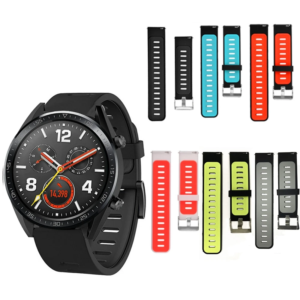 

22mm Replacement Double Color Sports Watchband Silicone Strap Band for Huawei Honor Magic/Huawei GT Watch/Ticwatch Pro Accessory