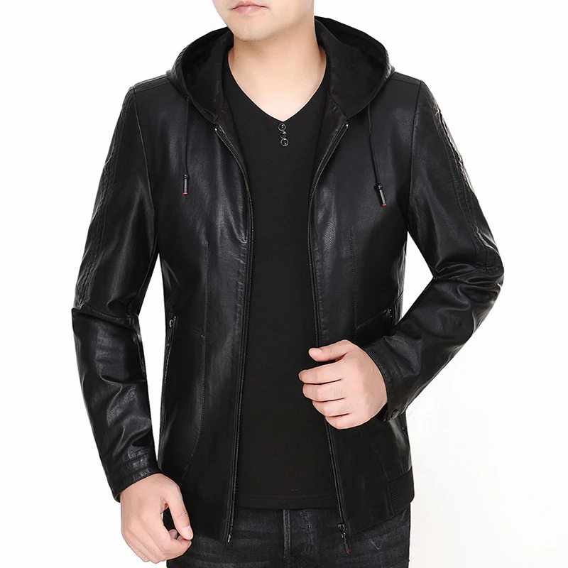 

M-3xl Spring New Men's Leather Jacket Thin Section Haining Leather Hooded Leather Jacket 2021 Outwear Men Genuine Suede Jacket