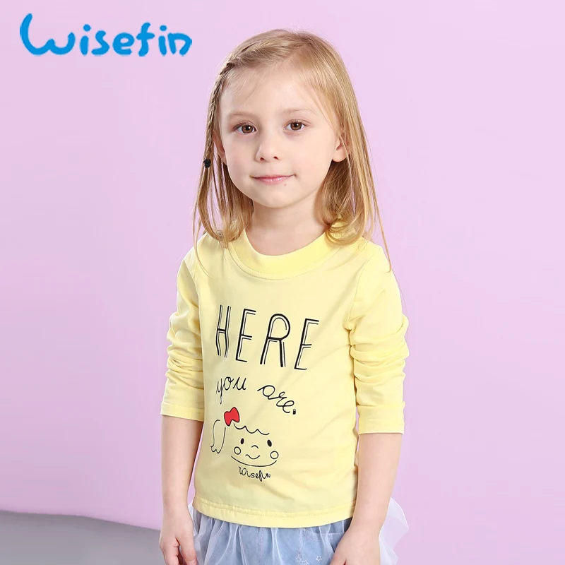 Wisefin Girls Cotton Autumn Long Sleeve T Shirts Yellow Cute Lace Comfy