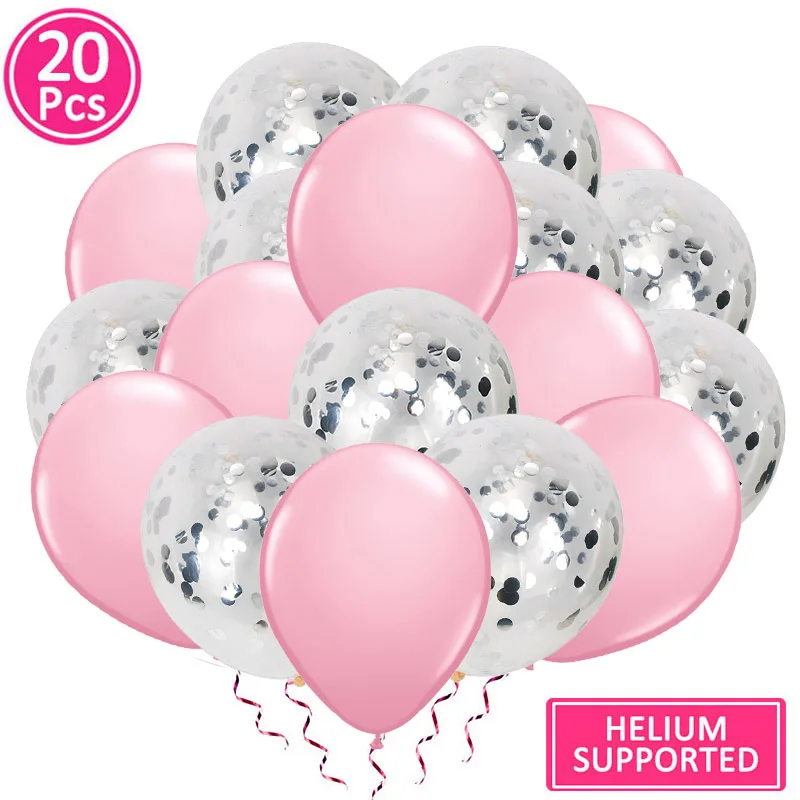 20pcs 12inch Balloons Happy Birthday Party Decorations Princess 1st First Birthday Girl Boy Wedding Just Married Supplies - Цвет: 20pcs silver pink