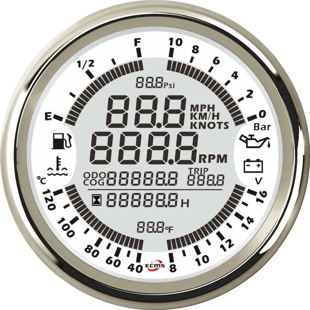 Marine Boat Digital GPS Speedometer Tachometer 6in1 MultiFunction Gauge 18-32V 5Bar 85mm 7 Colors 316L Bezel marine boat digital gps speedometer tachometer 6in1 multifunction gauge 18 32v 10bar 85mm 7 colors 316l bezel