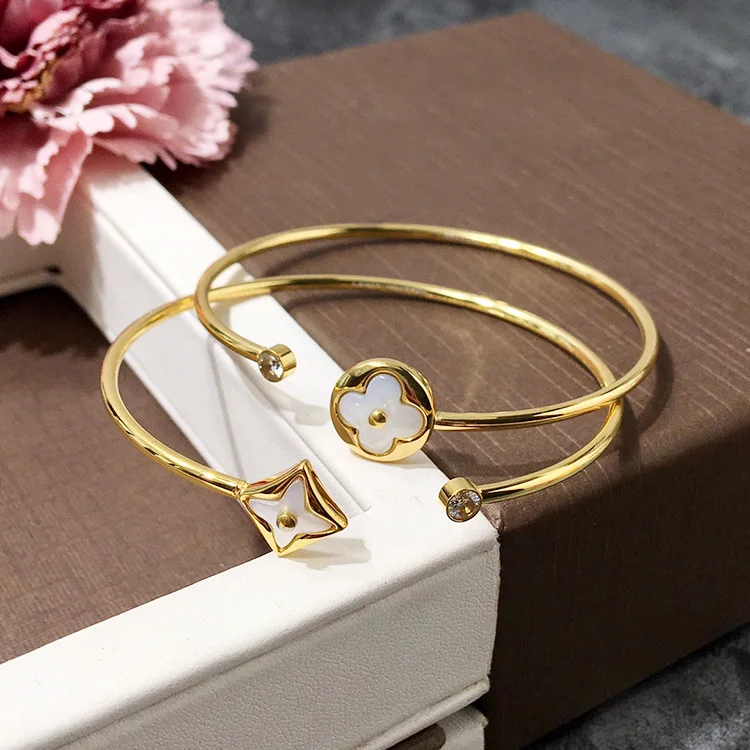

High-Quality Famous Brand Luxury Jewelry Cuff Open Adjustable Stainless Steel Bracelets For Women Wedding Gift