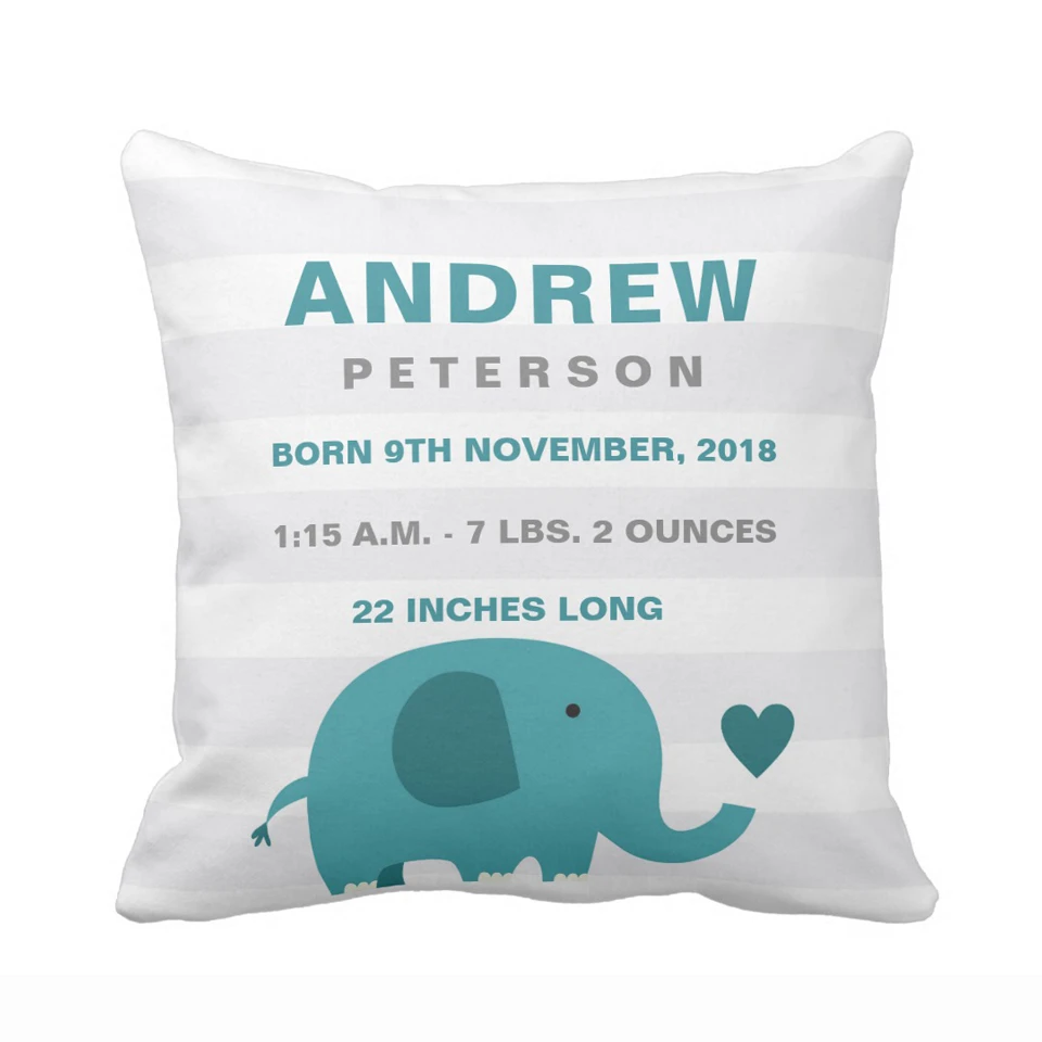 Personalisierte Netter Elefant Baby Junge Geburt Ankundigung Weichen Polyester Baumwolle Leinwand Kissenbezug Dekorative Kissenbezug Canvas Pillow Cover Cushion Coverdecorative Cushion Covers Aliexpress