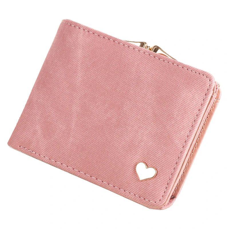 Cartera pequeña bonita para mujer, monedero con broche de cuero PU, de imitación de mezclilla, en de corazón, portatarjetas crédito, Mini bolsa de dinero, cortas|Carteras| - AliExpress