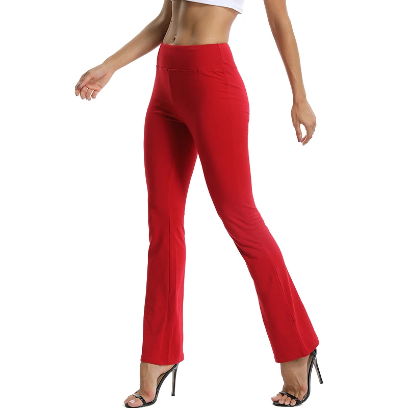 Женские модные однотонные брюки из хлопка и спандекса с высокой талией, повседневные брюки для тренировок, Удобные расклешенные леггинсы S-XL - Цвет: Wine Red