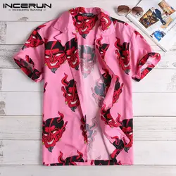 INCERUN 2019 Уличная Повседневная мужская рубашка с отложным воротником и принтом, свободный короткий рукав, хип-хоп топы Гавайские рубашки для
