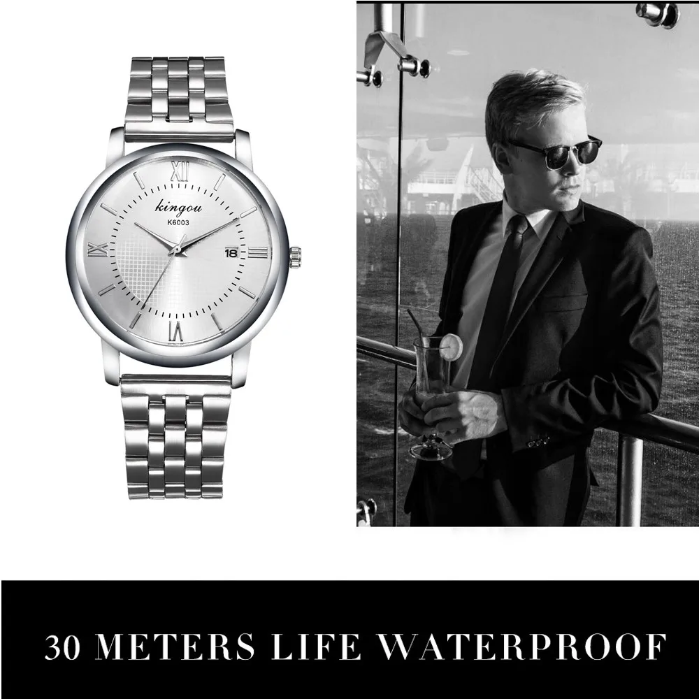 

Fashion Man Crystal Stainless Steel Precise time and good time Analog Quartz Wrist Watch relogio masculino Clock Gift
