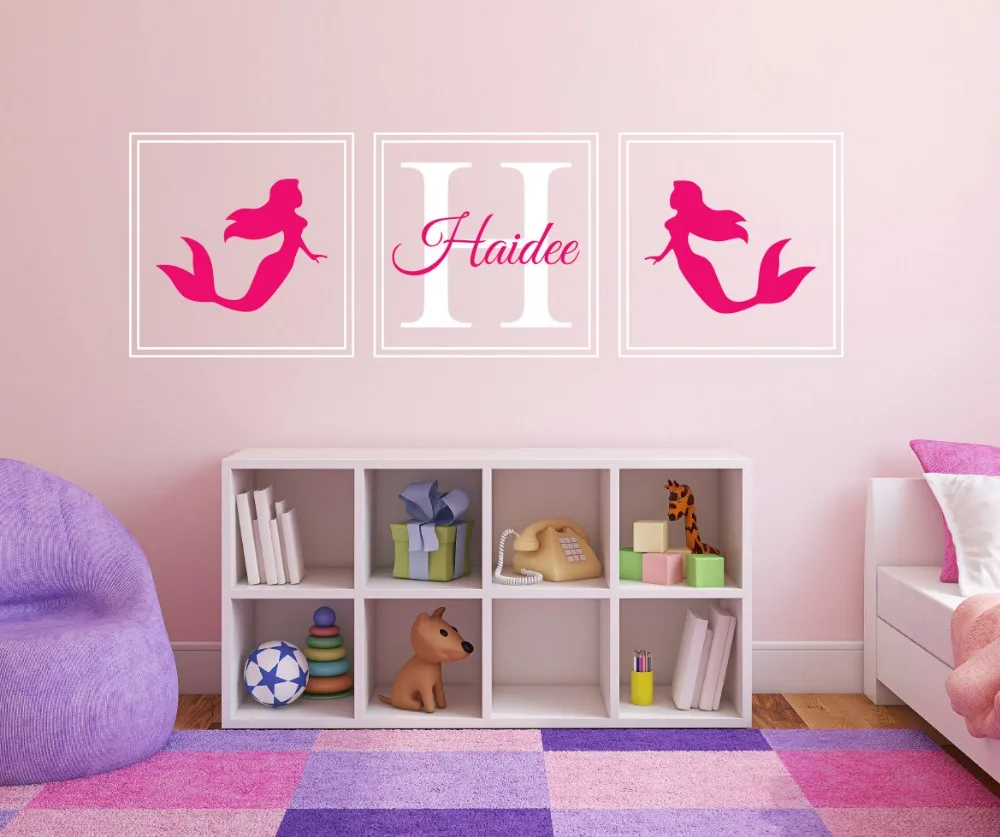 

Personalized Custom Girls Name Mermaids Beauty Pattern Wall Decals Vinyl Removable Girls Baby Room Decorative Wall Sticker M-12