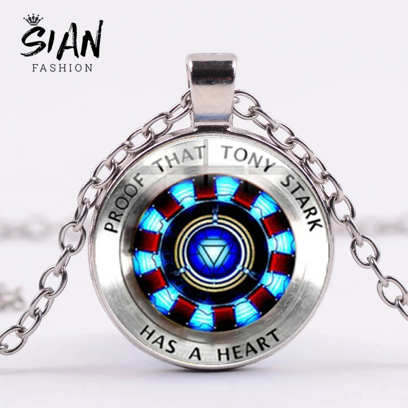 

SIAN Iron Man Tony Stark Arc Reactor Necklace 3D Effects Glass Dome Pendant The Avengers 4 Endgame Quantum Realm Marvel Jewelry