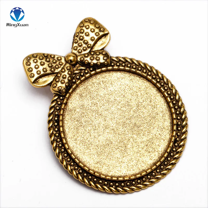 Antique Gold MINGXUAN 5 шт. Внутренний размер 30 мм Брошь базовые заготовки Лук Подвеска Установка кабошон лоток брошь иглы DIY ювелирных изделий - Цвет: Antique Gold