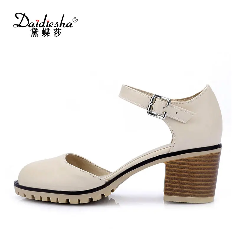 

Daidiesha Spring new girls Mary Jane shoes high Heels concise Solid White Pink Pumps soft women Dress Thick Heel shoes Plus size