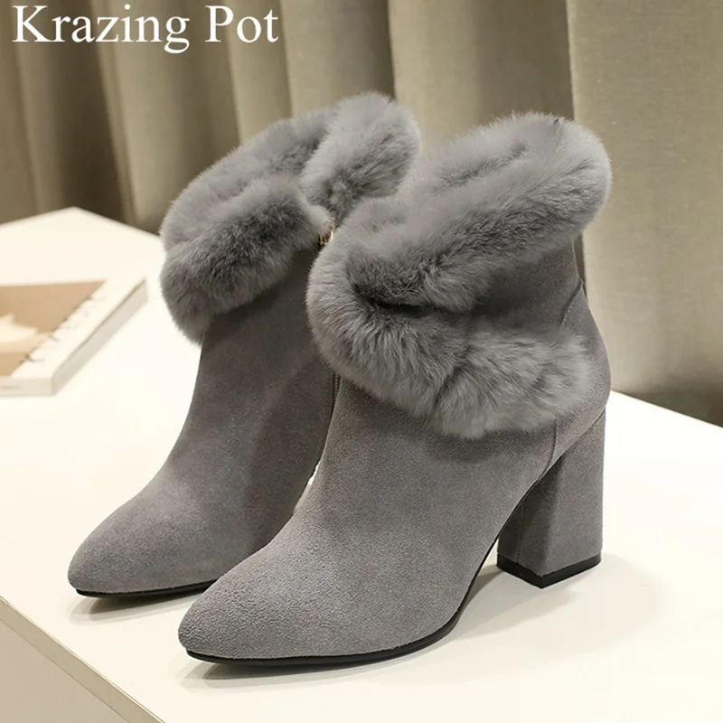 

2018 new arrival big size pointed toe zipper square heel ankle boots elegant brand snow boots keep warm party winter shoes L61