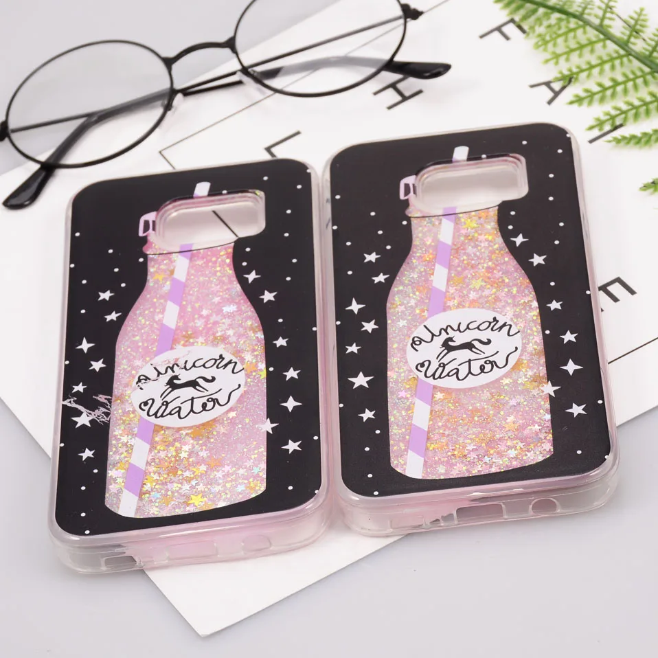 Reaoom for Samsung Galaxy S7 Edge Case Glitter Dynamic Liquid Star Quicksand Corlorful Bottle Unicorn Cover for Galaxy S7 Edge   (4)