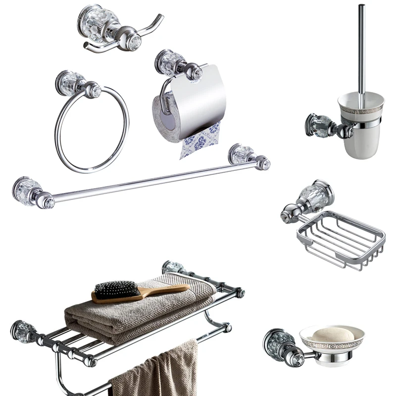 Billig Antike Chrom Messing Bad Zubehör Keramik Setzt Europäischen Bad Hardware Set Luxus Kristall Zahnbürste Halter Metall