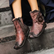 VALLU 2018 New Handmade Vintage Women Shoes Ankle Boots Genuine Leather Flower Woman Flat Boots VALLU 2018 New Handmade Vintage Women Shoes Ankle Boots Genuine Leather Flower Woman Flat Boots