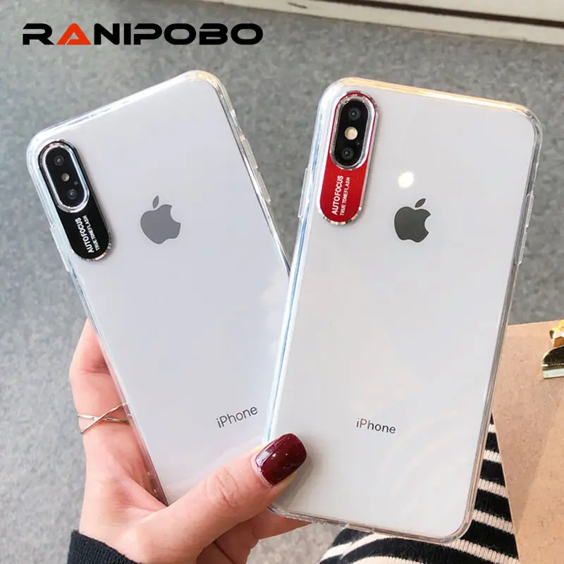 

Metal Lens Letters Protector Phone Case For iPhone X XS XR XS Max 6 6S 7 8 Plus Full Body Soft TPU Transparent Back Cover