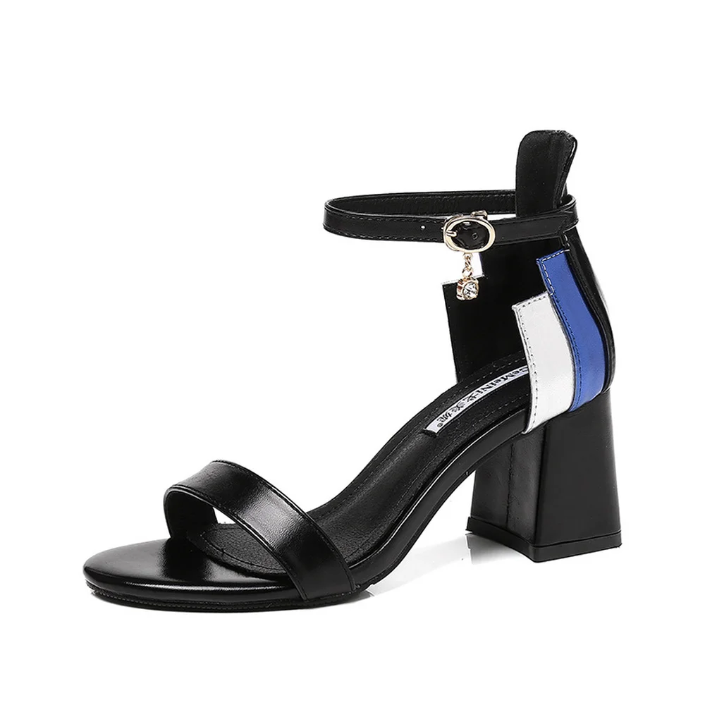 Grueso 2018 Hebillas Color silver Sexy Con Cómoda Nueva Lentejuelas Correa De Mujer Black Moda white Sandalias Metal Maduras Una Verano 87rwO8