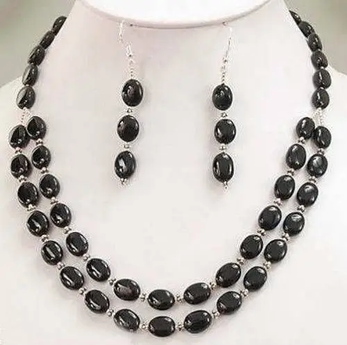 

Hot selling> Natural Black Onyx Necklace +Earring Set BV62 -Bride jewelry free shipping