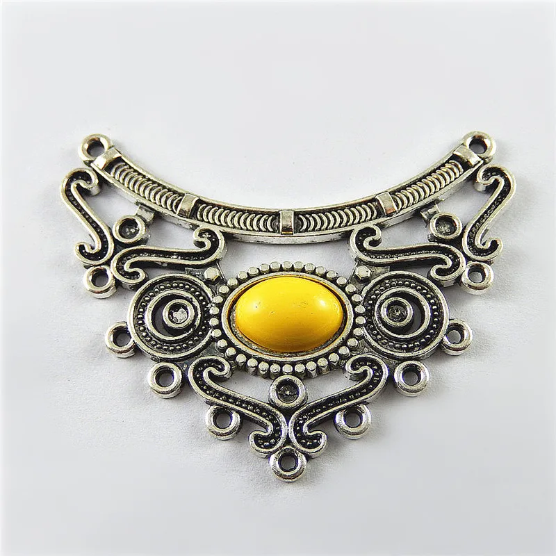 

GraceAngie 5pcs Antiqued Style Silver Tone Alloy Yellow AcrylicCharm Connector Decor Hanging Jewelry Accessories Hot 64*49*2mm