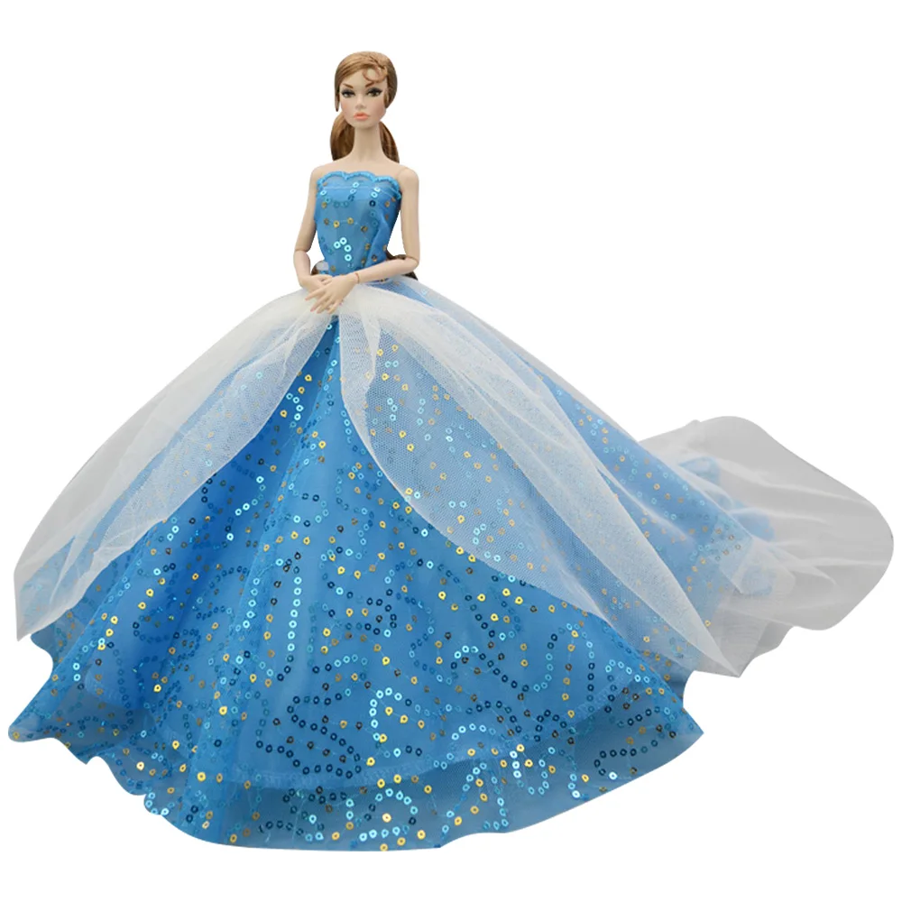 

NK Princess Doll Clothes Handmake Wedding Dress Fashion Evening Party Blue Outfit For Barbie Doll Accessories FR Doll 077A 6X