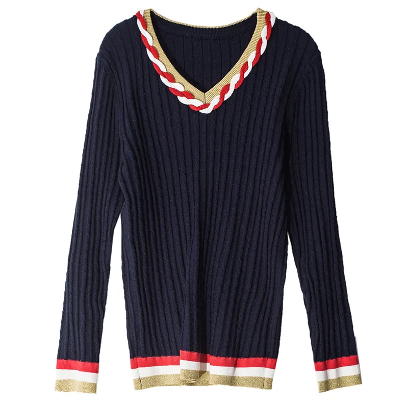 V-neck long sleeve pullovers elastic knit shirts  2018 new women autumn basic sweater 