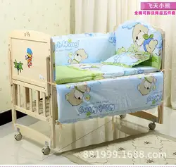 Акция! 6 шт. Хлопок Детская кровать комплект 100% хлопок кроватка постельные принадлежности комплекты (3 бамперы + матрац + подушка + одеяло)