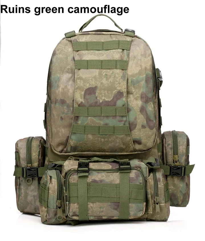 50L Molle тактический рюкзак водонепроницаемый 600D штурмовой наружный туристический спортивный небольшой рюкзак военной расцветки Рюкзаки рюкзаки охотничья сумка - Цвет: Ruins green camoufla