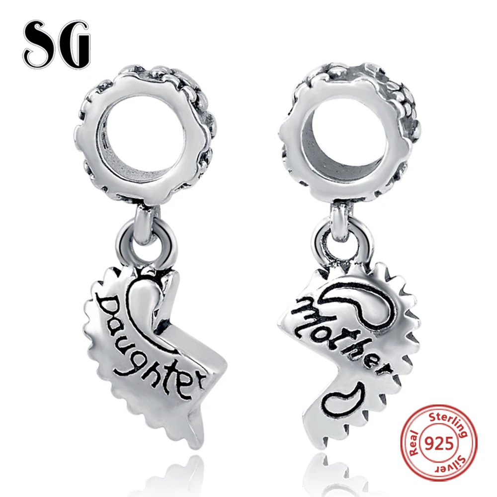 MANBU Sterling Silver Daughter Mother Love Heart Pendant Bead Fit Authentic Pandora Charms Bracelet 925 Original Berloque | Украшения и
