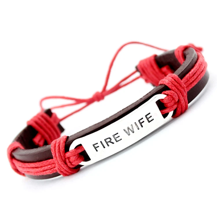 

Fire Wife Mom Firefighter Thin Blue Line Dogs Paw Tortoise Arrow Charm Red Wax Leather Bracelets Women Men Girl Boy Jewelry