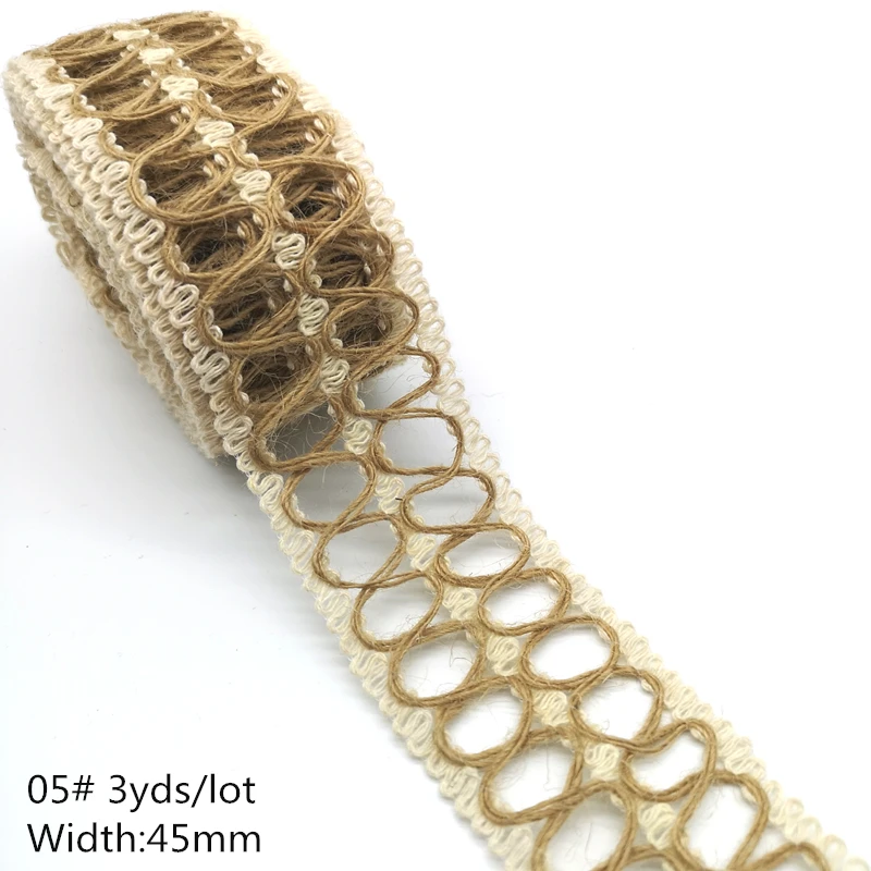 3 yds Natural Jute Burlap Hessian Jute Ribbon Twine Flower Pattern