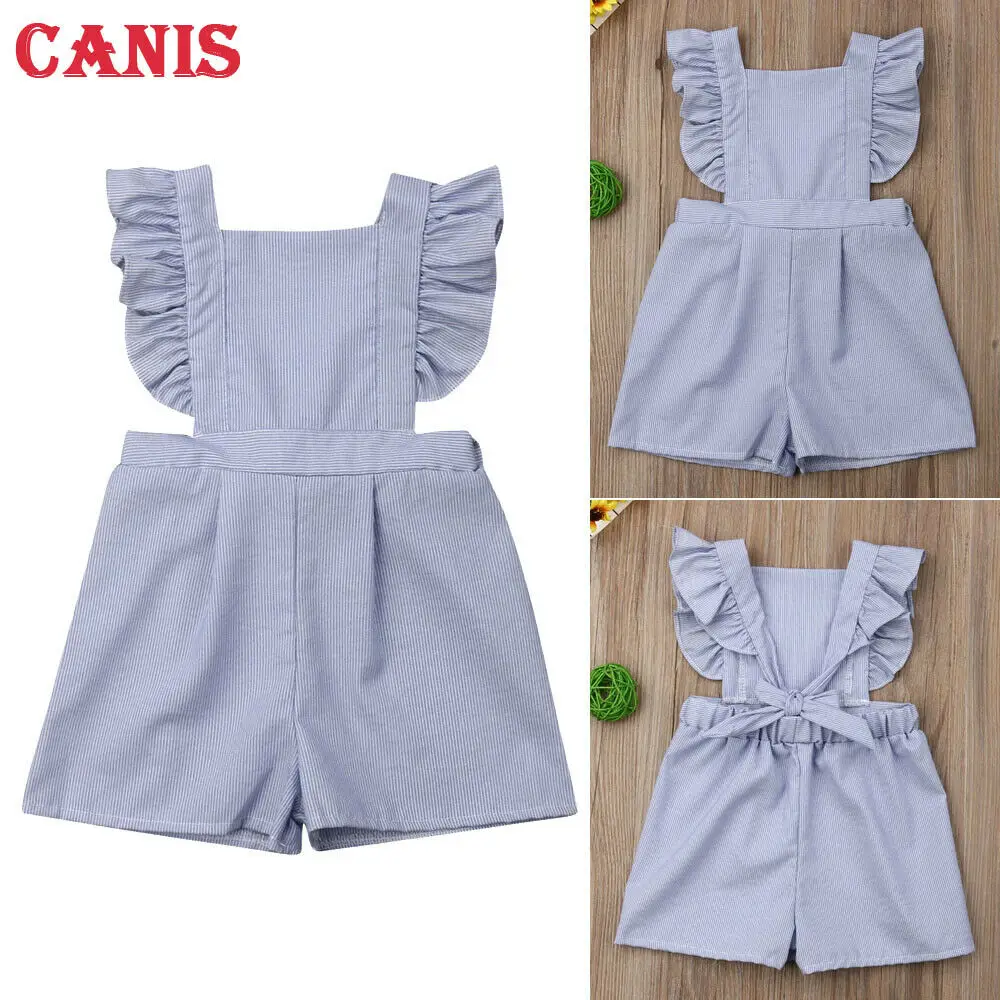 

Newest Fashion Newborn Baby Girl Clothes Solid Color Striped Sleeveless Backless Ruffle Overalls Romper Jumpsuit Outfits