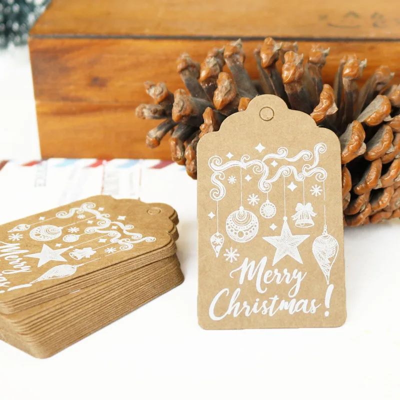

50pcs Merry Christmas Kraft Paper Tag Thank You Gift Paper Hang Tag Label for Gift Box Paper Bag Wrapping Clothing Garment Tags