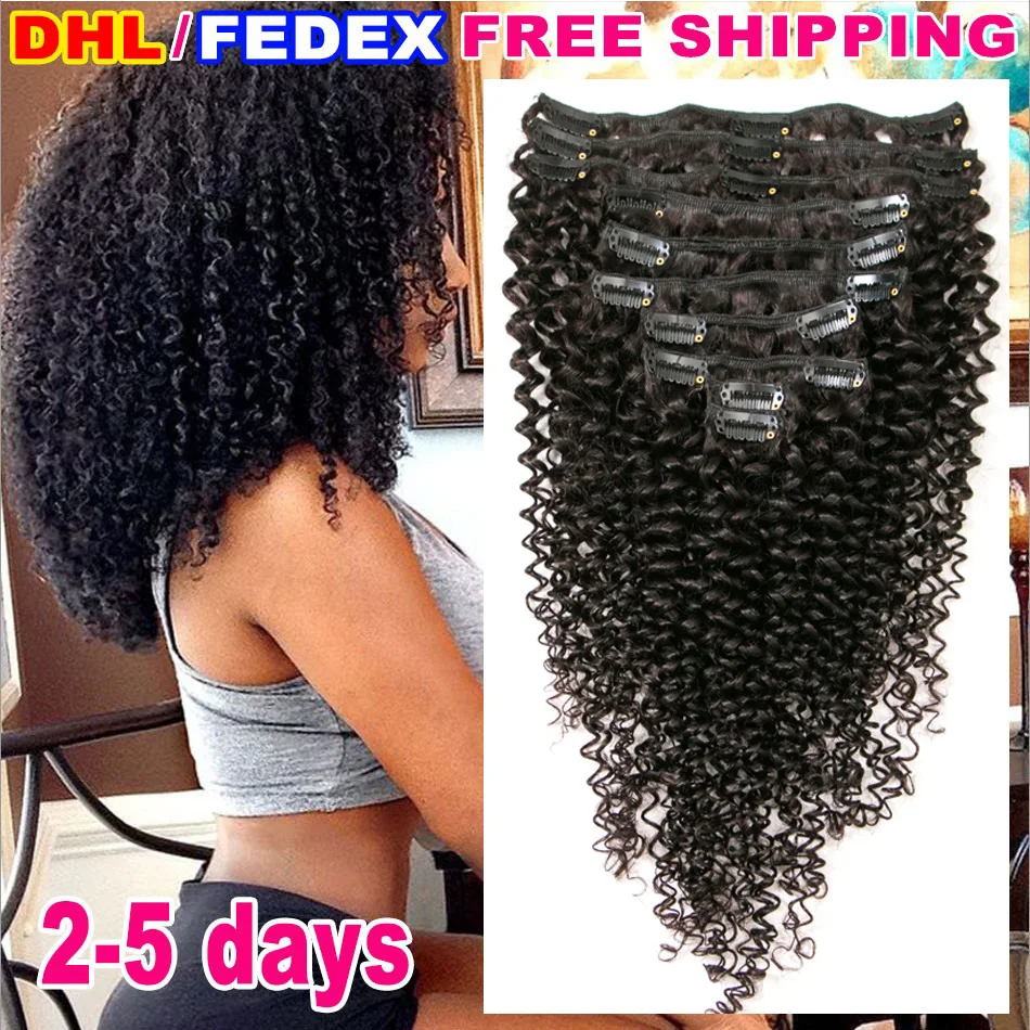 Kinky Curly Virgin Hair Clip in Human Hair Extensions Natural Brazilian