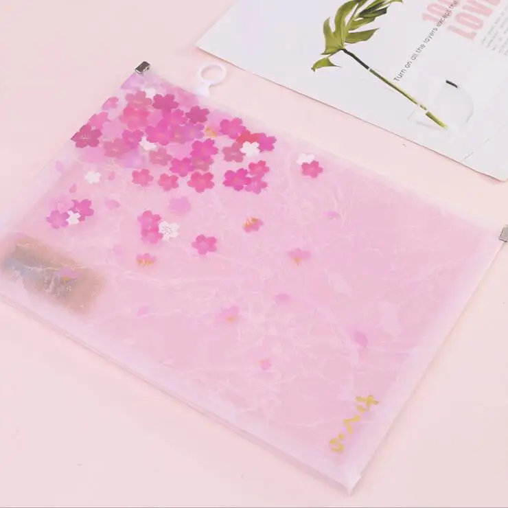 Sharkbang 1PC Pretty Sakura Cherry Blossoms Kawaii A4 File Folder Office Document Organizer Storage Bag School Stationery