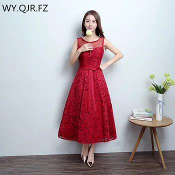 

QQC-803#Long sections lace up new spring and summer 2019 red wine Bridesmaids dresses sisters bride prom wedding party dress