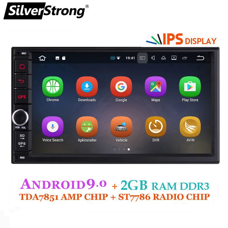Baratos SilverStrong Android9.0 coche DVD 2Din Universal DSP android IPS panel OctaCore GPS del coche 7 pulgadas auto Radio estéreo Navi