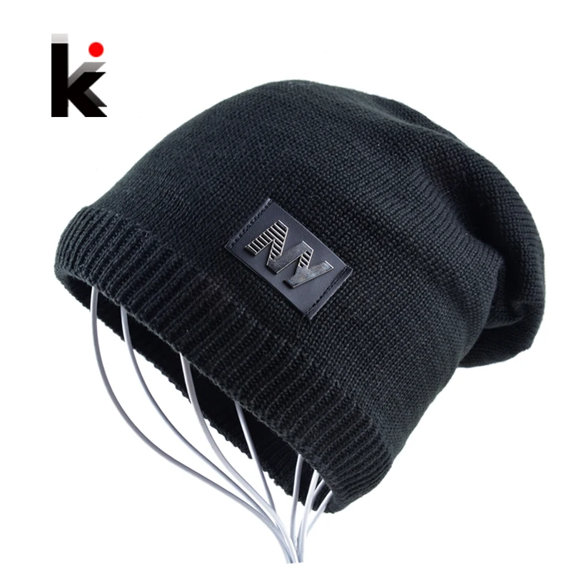 

Winter hats for men skullies and beanies knitted wool stocking hat plus velvet hip hop cap thicker keep warm bonnet