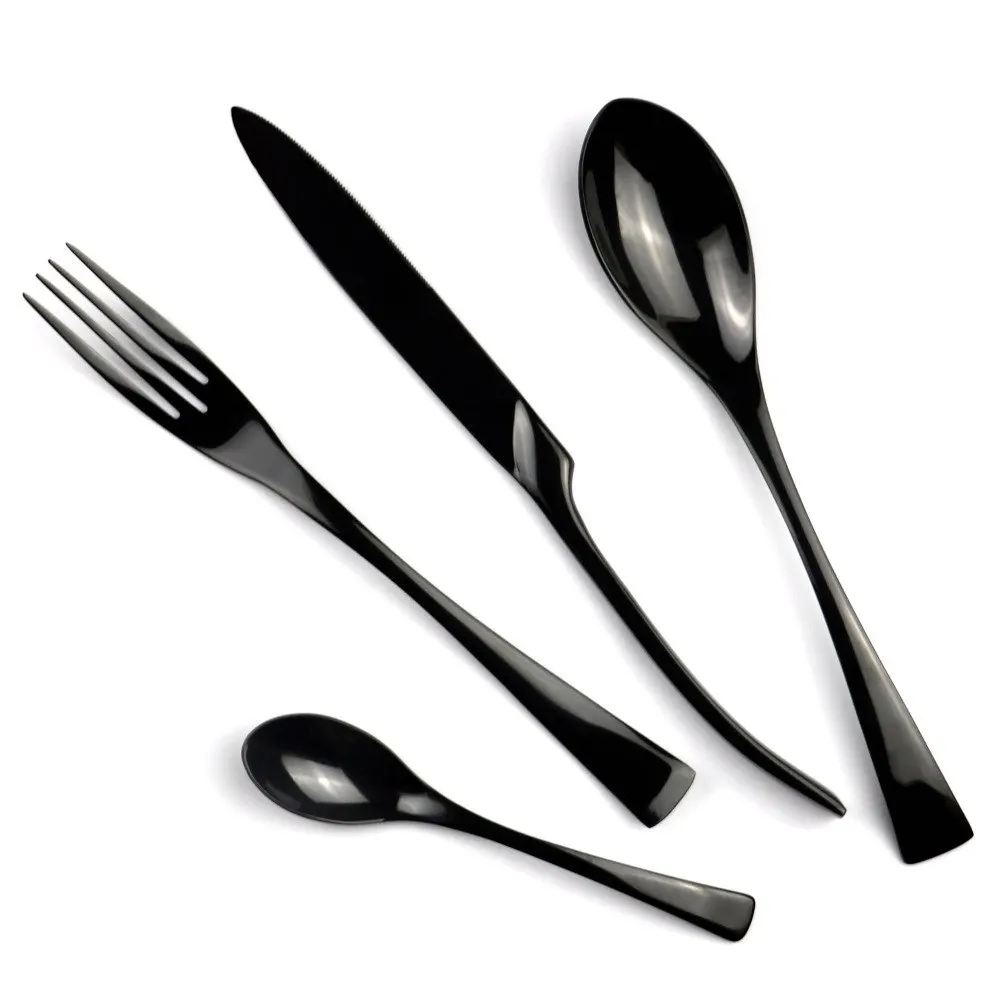 4 Pcs/Set Black Cutlery Set Dishwasher Safe Stainless Steel Silverware