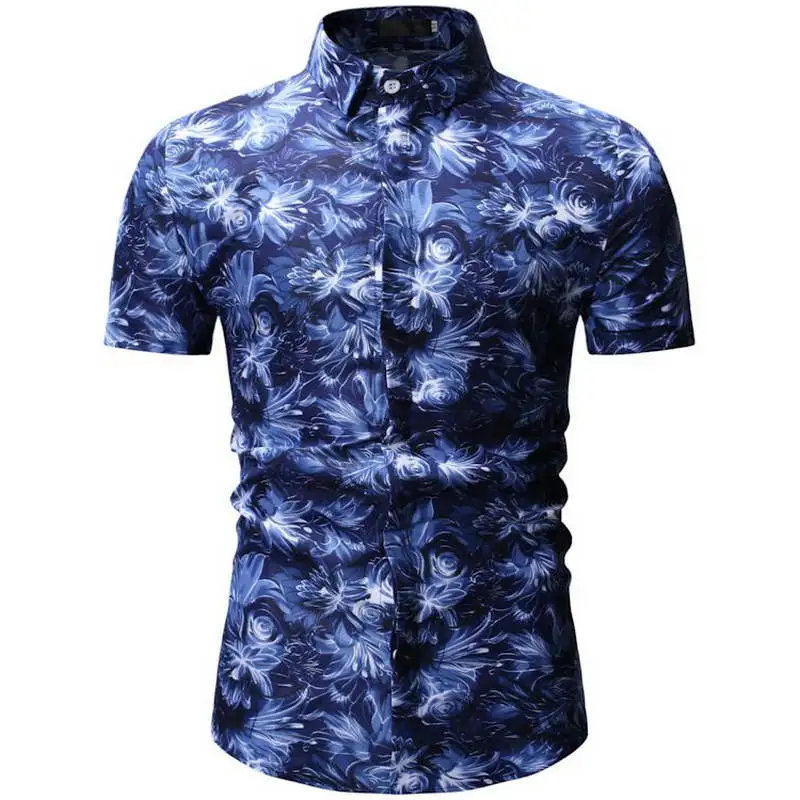 Новинка, летние мужские пляжные Гавайские рубашки с коротким рукавом, повседневные рубашки с цветочным принтом обычного размера плюс 3XL, модная мужская одежда