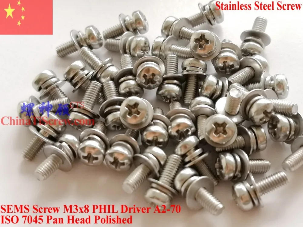 SEMS винты из нержавеющей стали M3x8 головка сковороды 1 # Phillips драйвер полированный