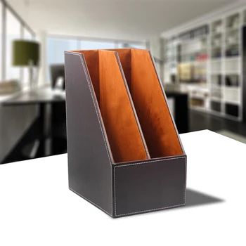 

Office PU Leather Desktop File Holder Tray Double-layer Business Document Organizer Rack Magazine Stand CAN CUSTOMIZE LOGO