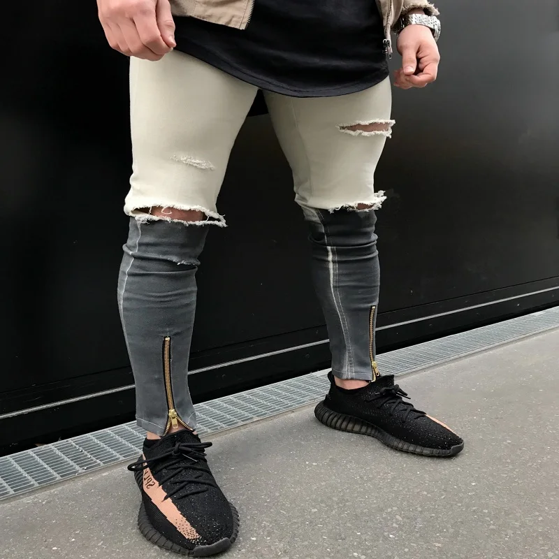 Qoolxcwear Новый Джинсы для женщин отверстие Jogger обтягивающие джинсы Для мужчин Байкер Джинсы для женщин карандаш брюки Для мужчин S Молния