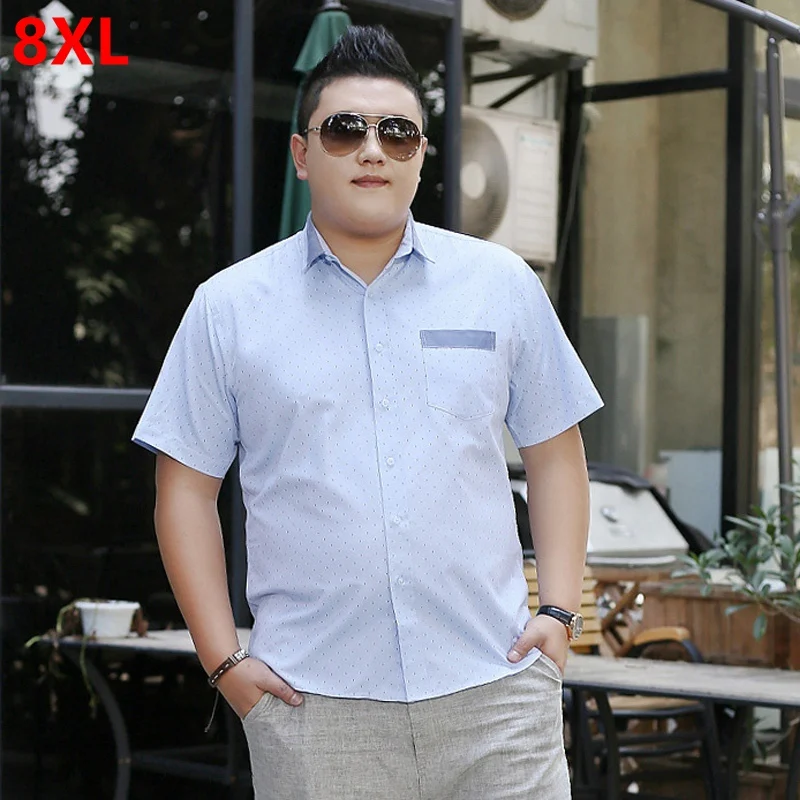 

Plus size men's fat half-sleeved shirt summer new casual loose fat fashion short-sleeved shirt