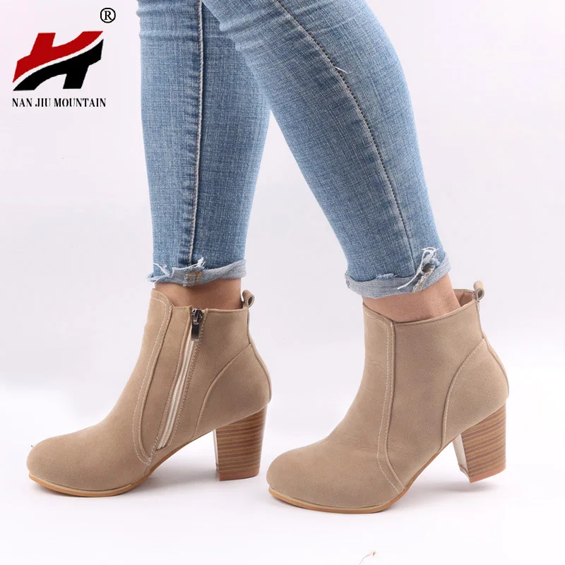 

2017 NEW Autumn Winter Short Cylinder Boots With High Heel Boots Shoes Martin Boots Women Ankle Boots With Thick Scrub