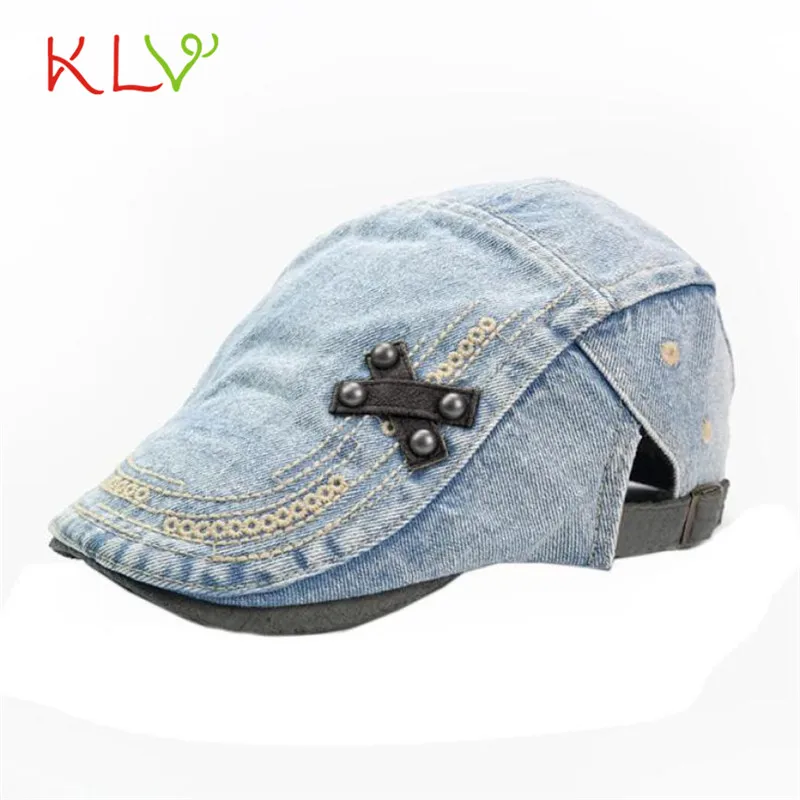 

2017 KLV chapeau sombrero special Mens Women Vintage Denim Beret Cap Peaked Newsboy Sunscreen Hat chapeau 17May 25