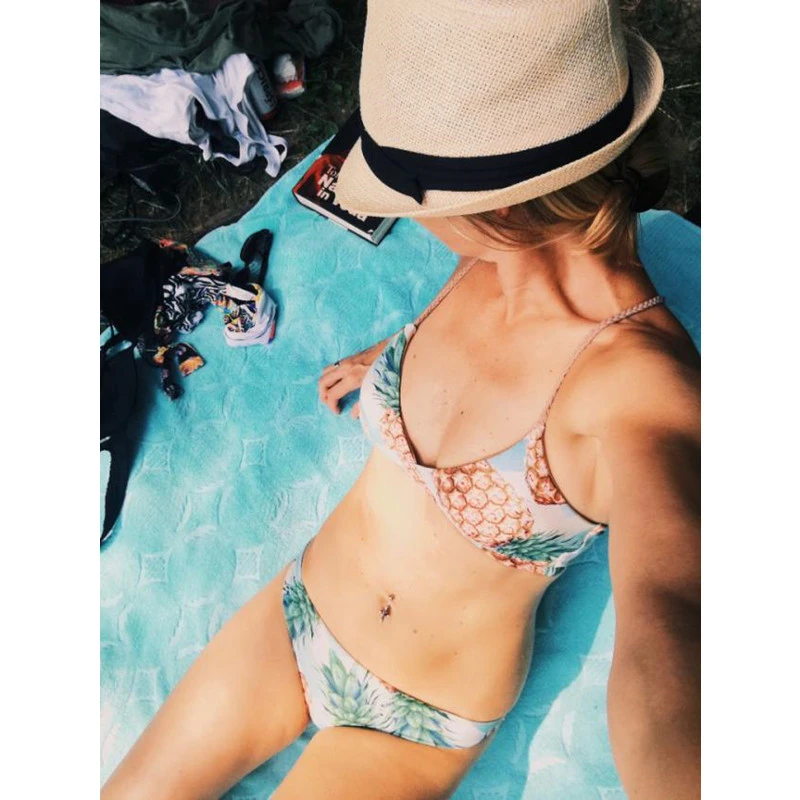 

2018 New Model Sexy Women Bikini Set Ropes with Pineapple Printing Split Triangle Swimsuit Swim Split Two Piece Swimwear Biquini
