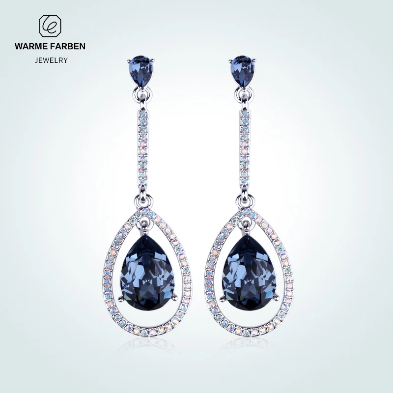 

WARME FARBEN Crystal from Swarovski Earrings for Women Multicolor Rhinestone WaterDrop Drop Earring Jewelry 925 Sliver Earring